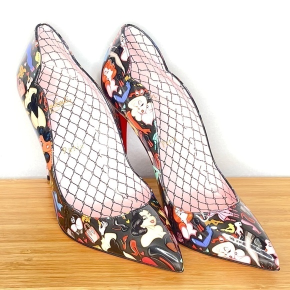 Christian Louboutin “Hot chick” Glamourous Black Multi graphic Patent 100mm EU38 - Picture 4 of 12